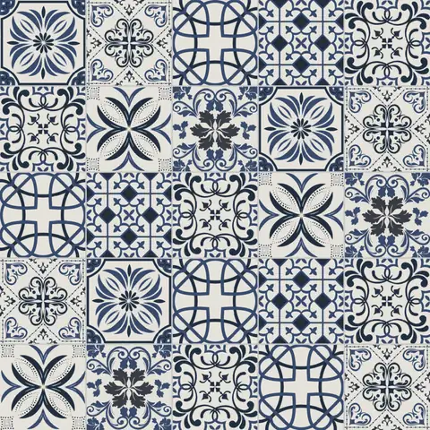 Cementine 20×20 con decori blu su fondo chiaro